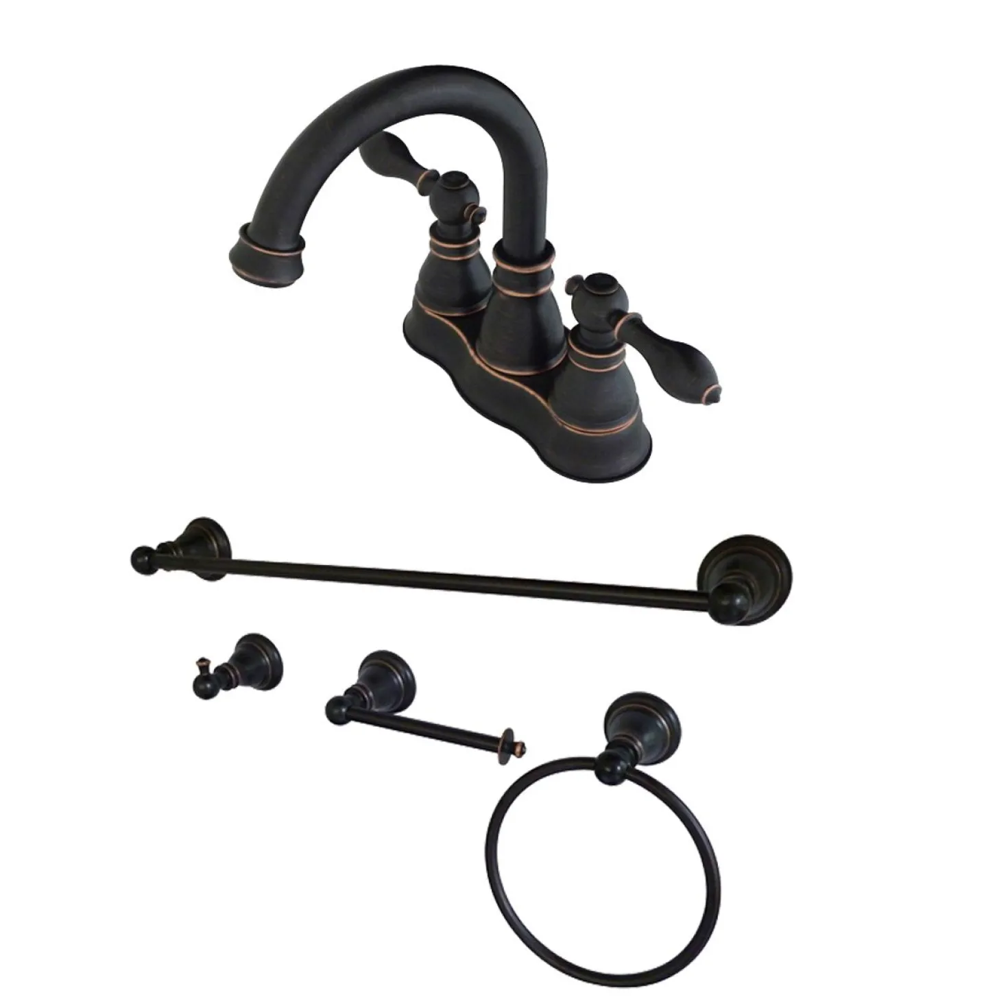 American Classic 4" Centerset Lavatory Faucet with Bathroom Accessory Package in Naples Bronze