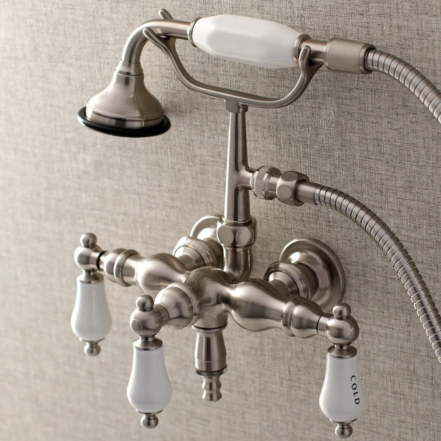 Aqua Vintage AE21TX-P 3-3/8-Inch Wall Mount Tub Faucet with Hand Shower