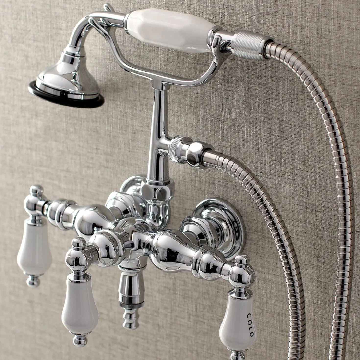Aqua Vintage AE21TX-P 3-3/8-Inch Wall Mount Tub Faucet with Hand Shower
