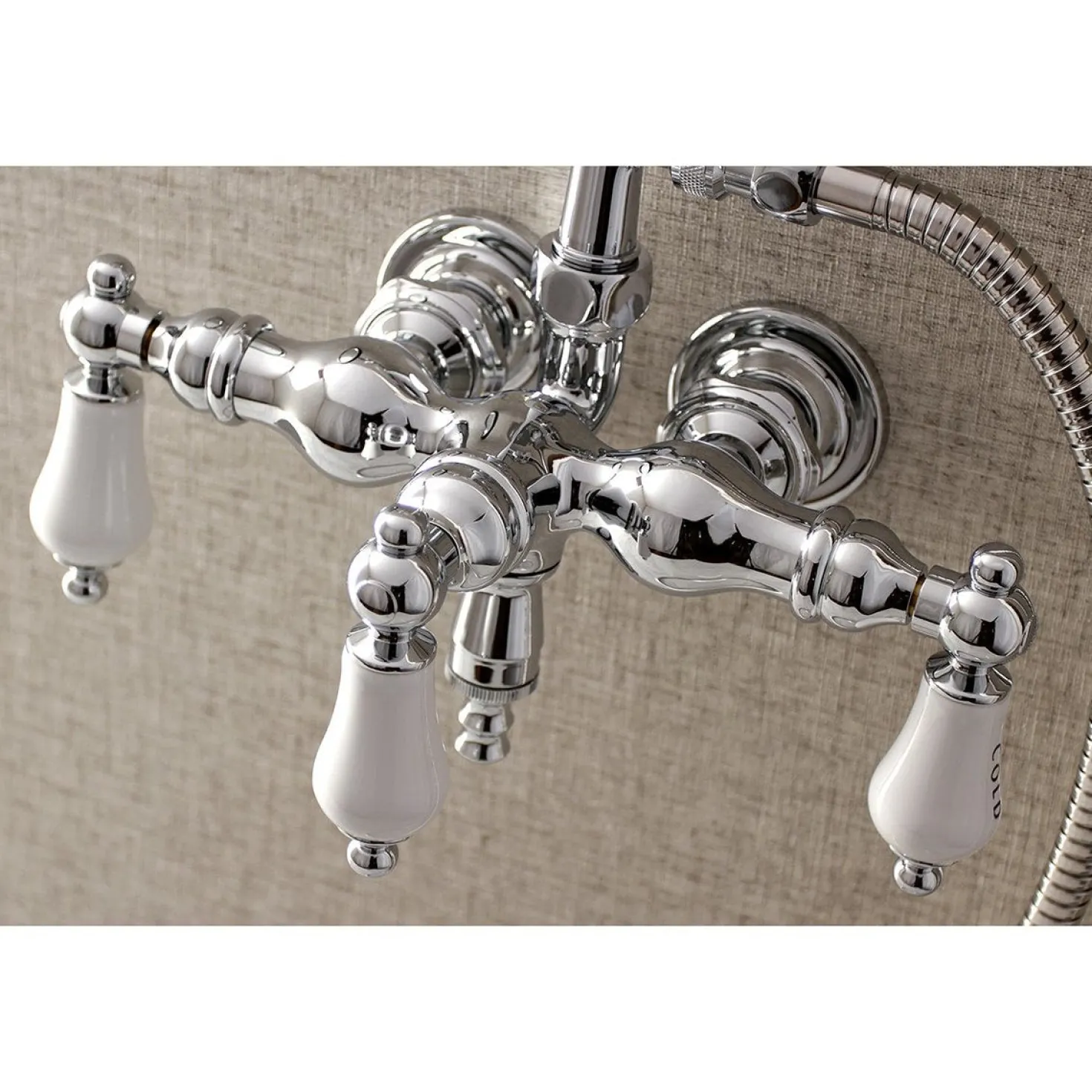Aqua Vintage AE21TX-P 3-3/8-Inch Wall Mount Tub Faucet with Hand Shower