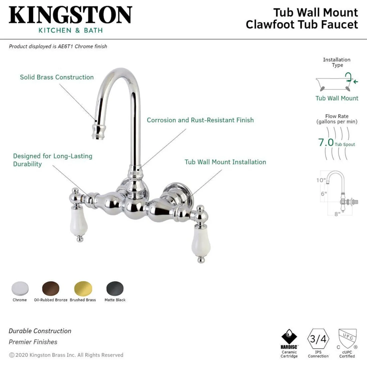 Aqua Vintage AE5TX-P Vintage 3-3/8-Inch Wall Mount Tub Faucet