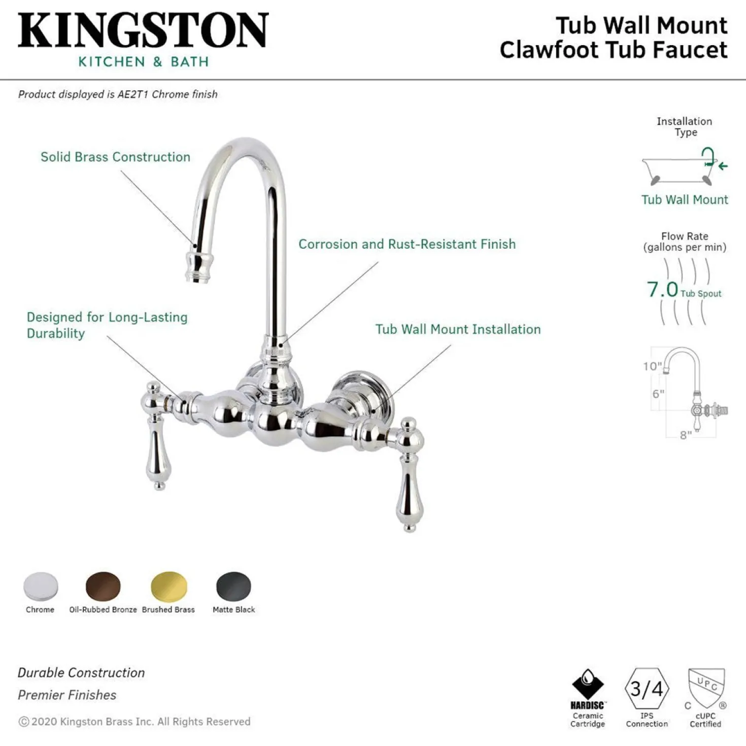 Aqua Vintage AE1TX-P Vintage 3-3/8-Inch Wall Mount Tub Faucet