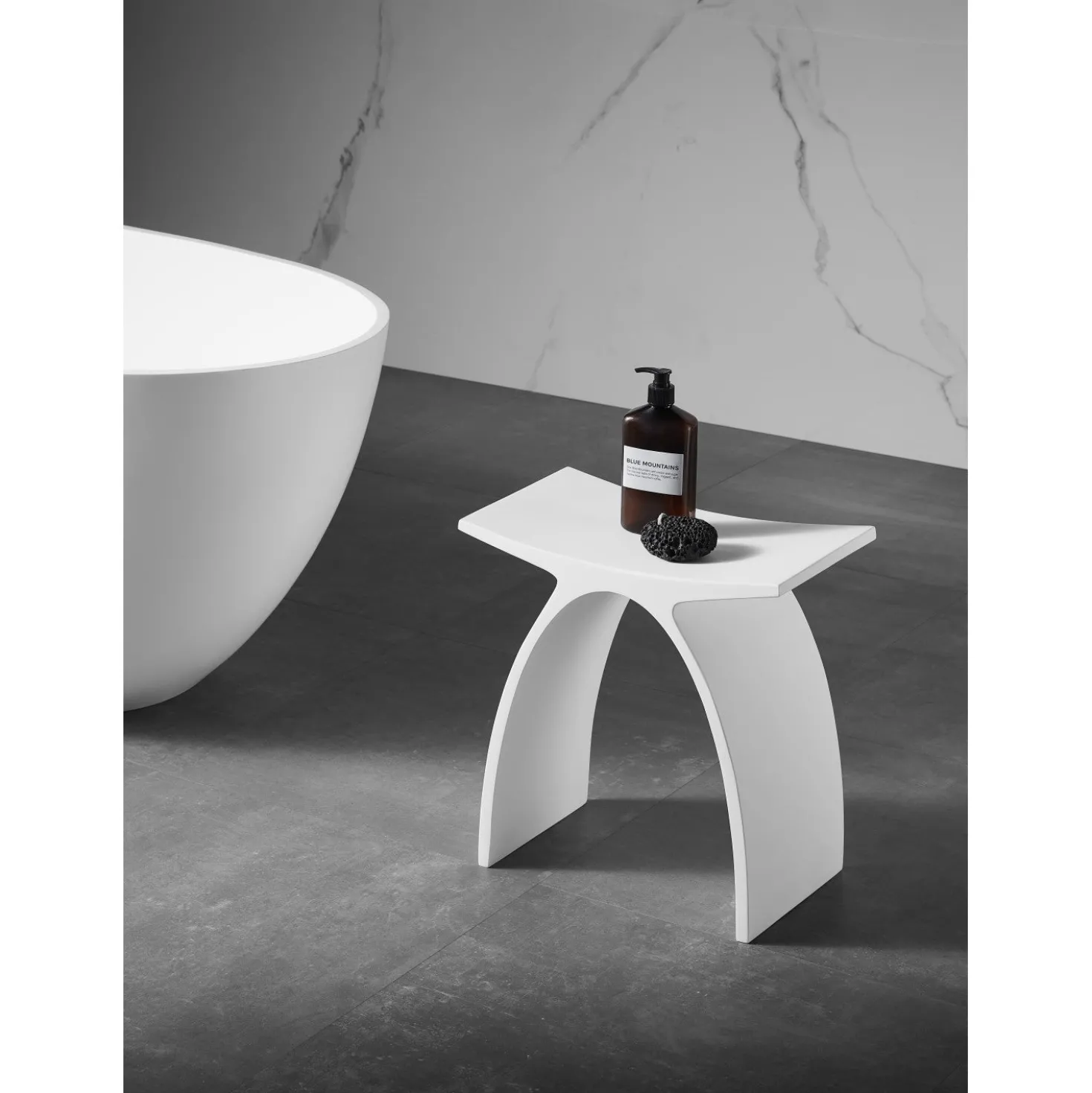 Arched Bathroom Stool in Composite Matte White