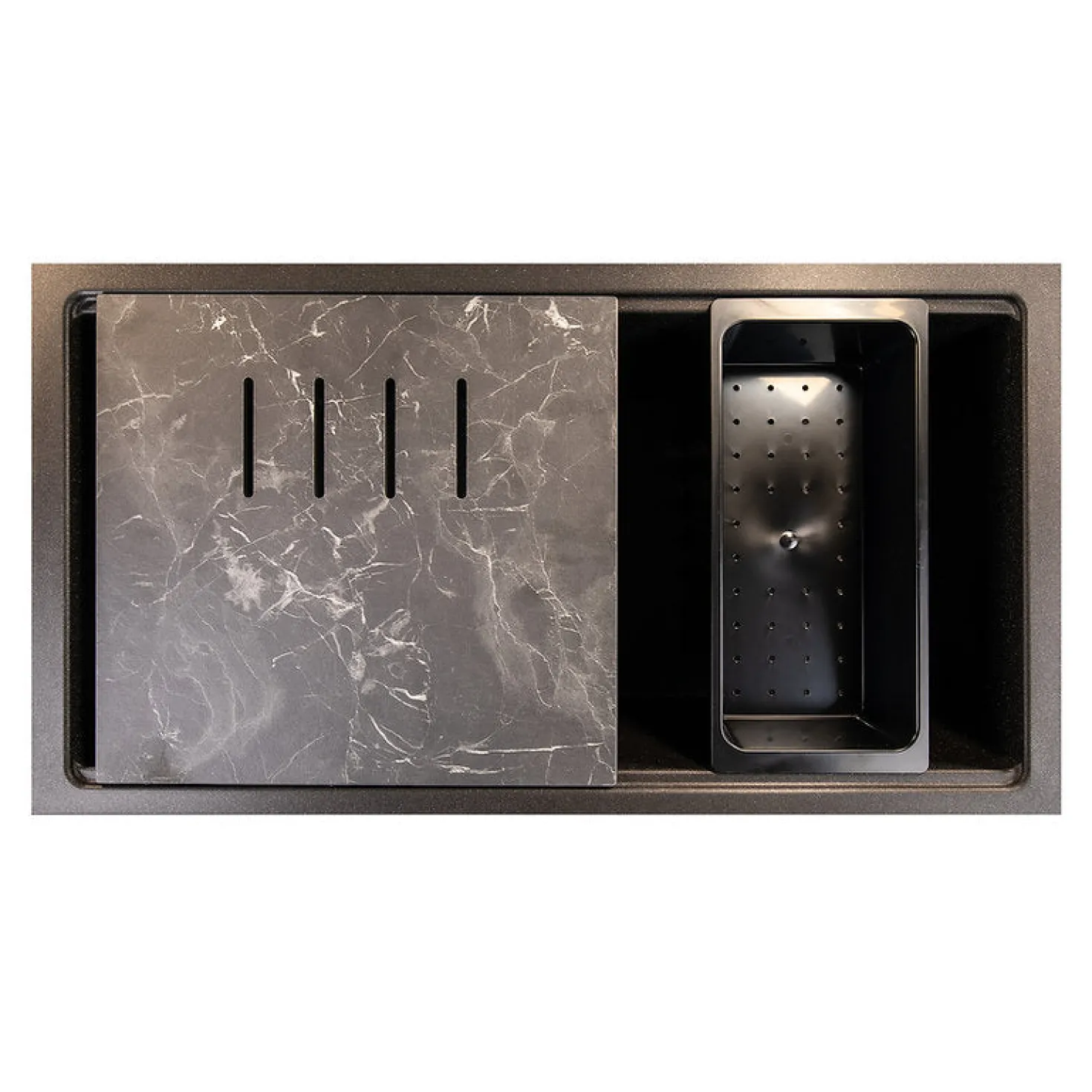 34" Black Composite Single Bowl Kitchen Workstation Sink