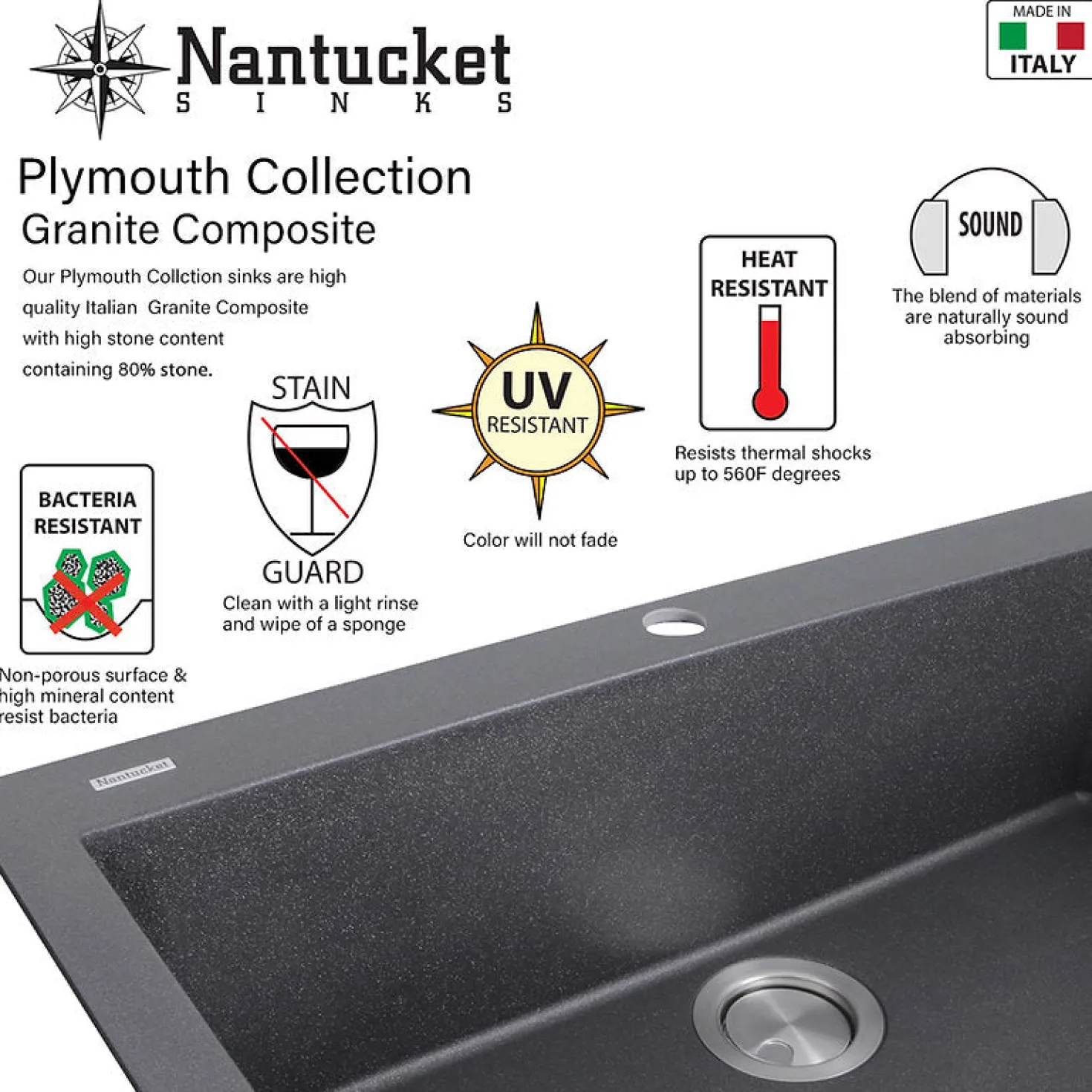 34" Black Composite Single Bowl Kitchen Workstation Sink