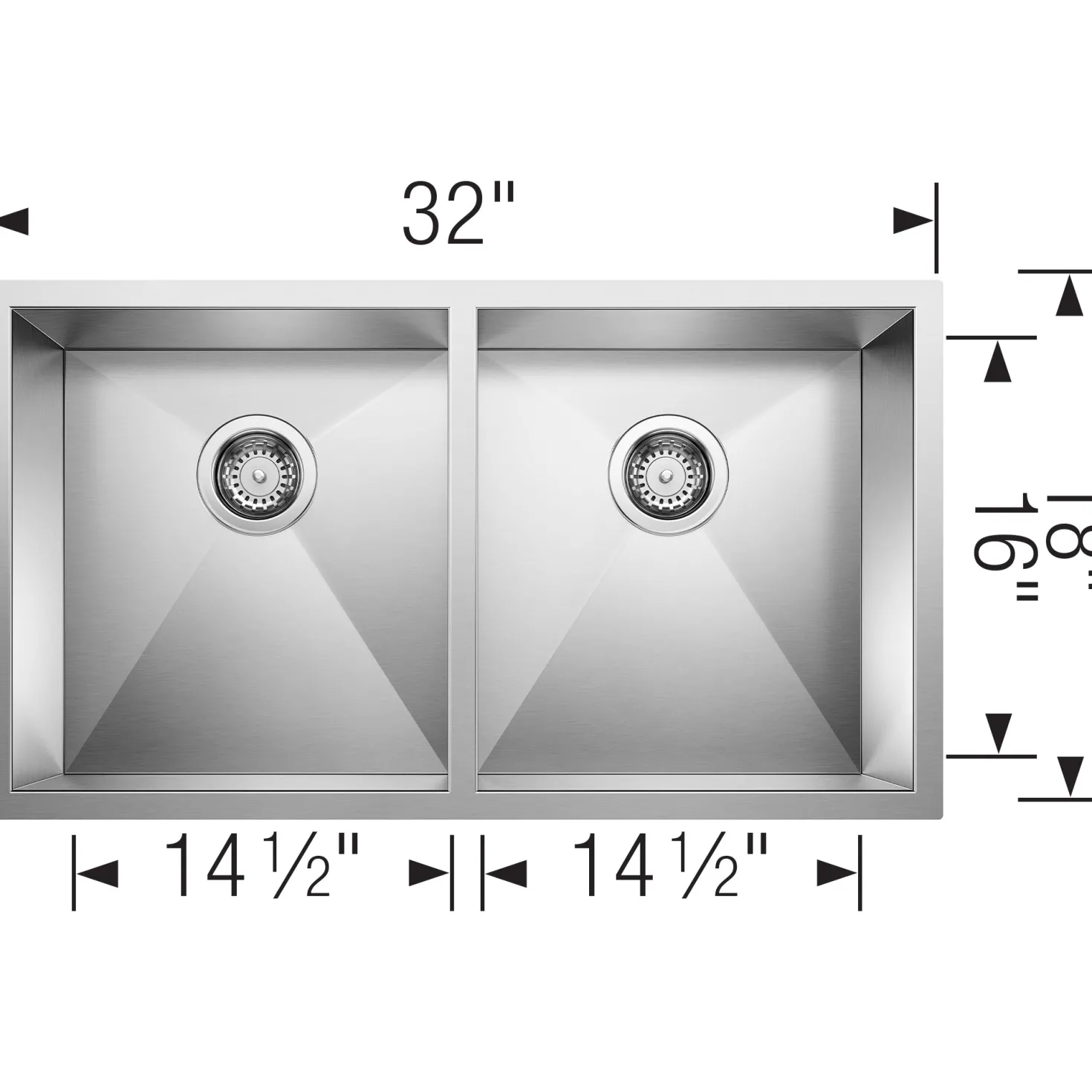 BLANCO 32" Quatrus Zero Radius Equal Double Bowl Kitchen Sink