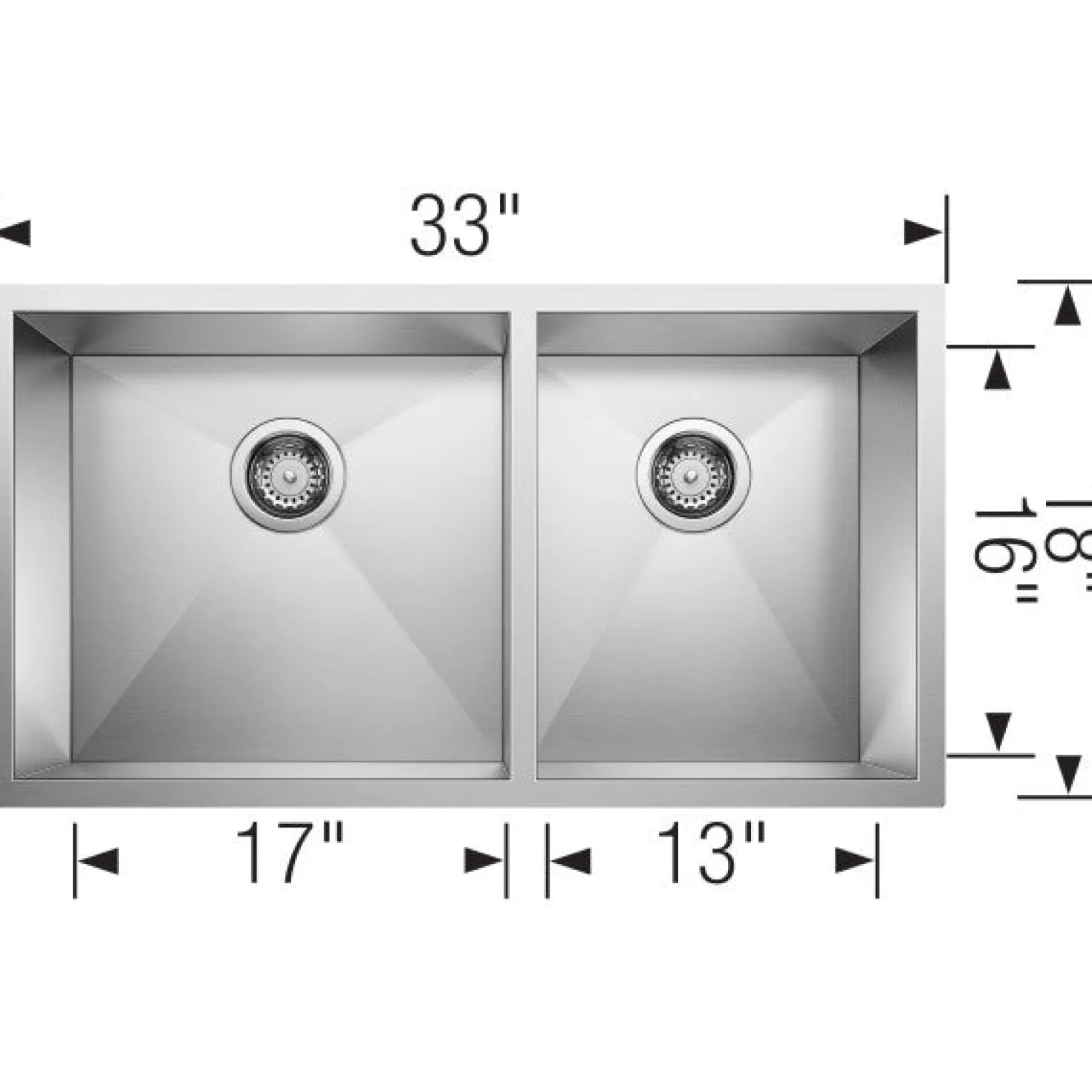 BLANCO Stainless Precision 33" 60/40 Double Bowl Kitchen Sink