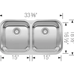 BLANCO 33" Stellar Equal Double Bowl Undermount Kitchen Sink