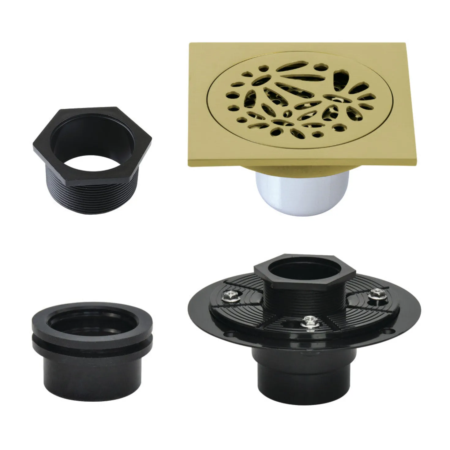 4" Brass Square Grid Shower Drain with Flange