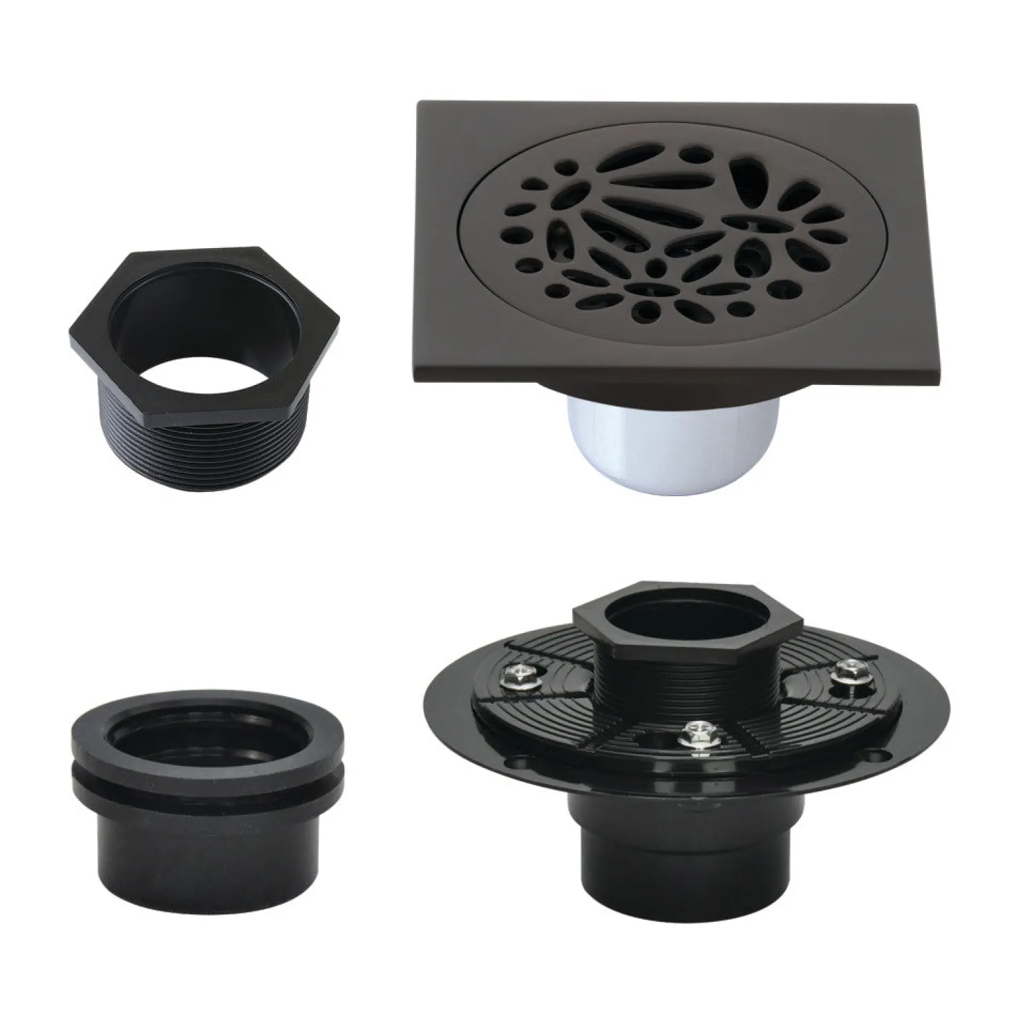 4" Brass Square Grid Shower Drain with Flange