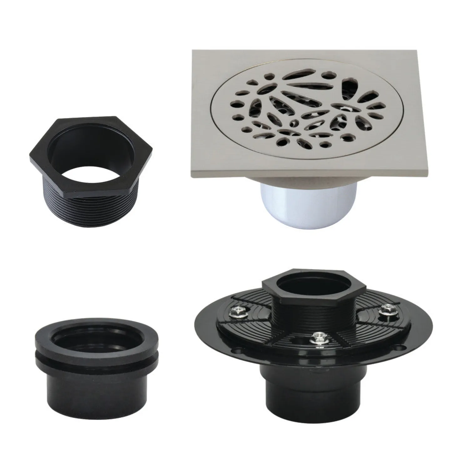 4" Brass Square Grid Shower Drain with Flange