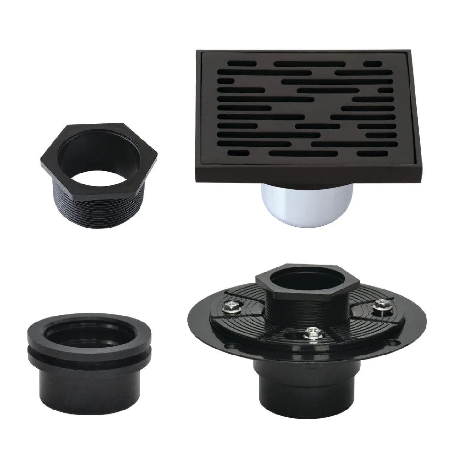 4" Brass Square Grid Shower Drain with Flange