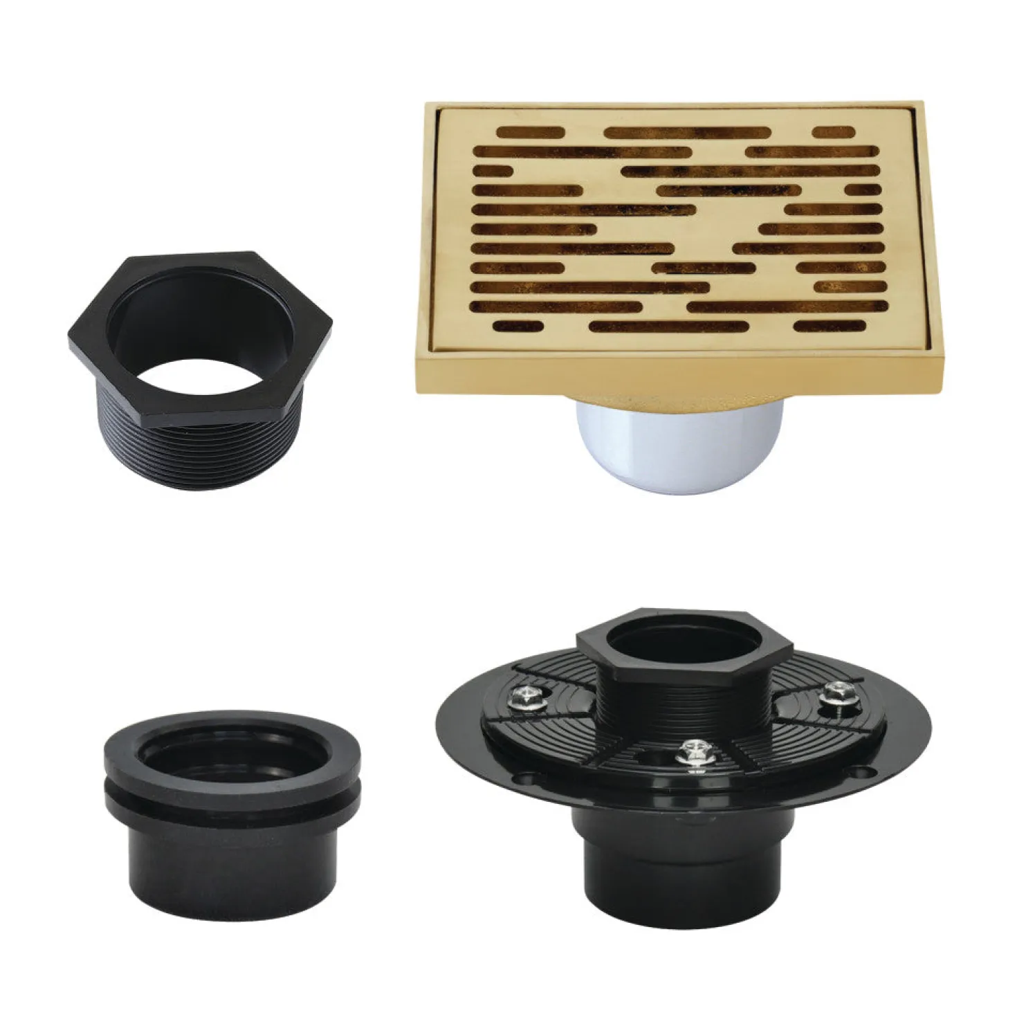 4" Brass Square Grid Shower Drain with Flange