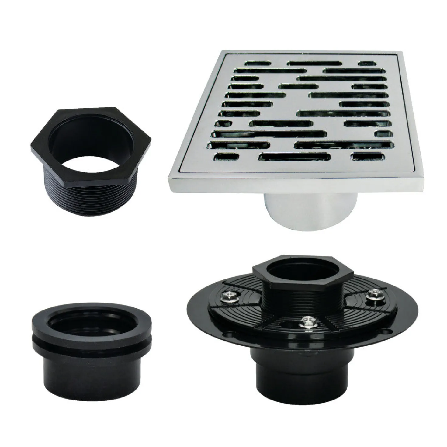 4" Brass Square Grid Shower Drain with Flange