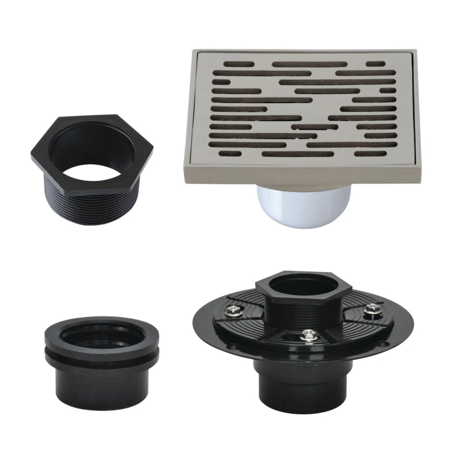 4" Brass Square Grid Shower Drain with Flange