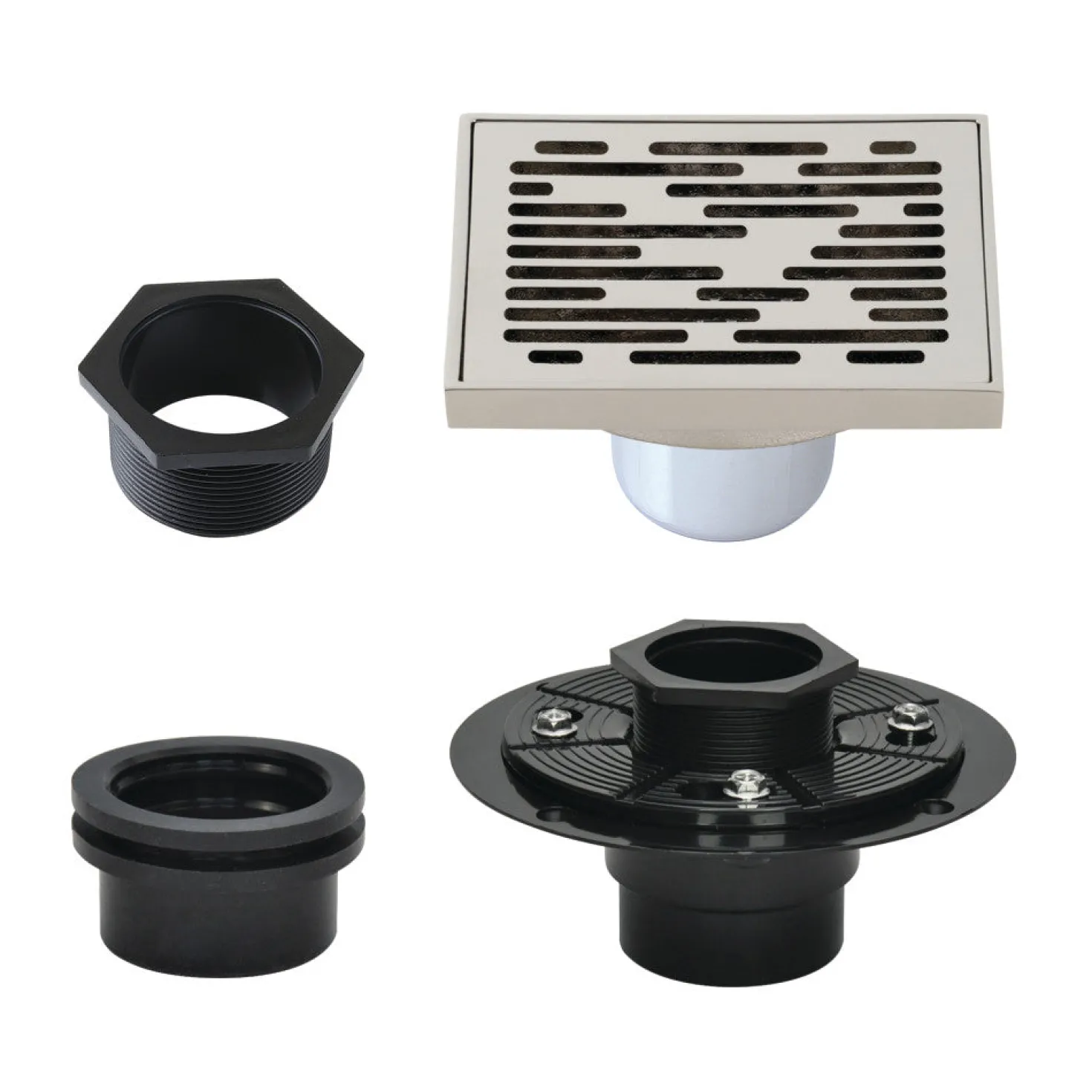 4" Brass Square Grid Shower Drain with Flange