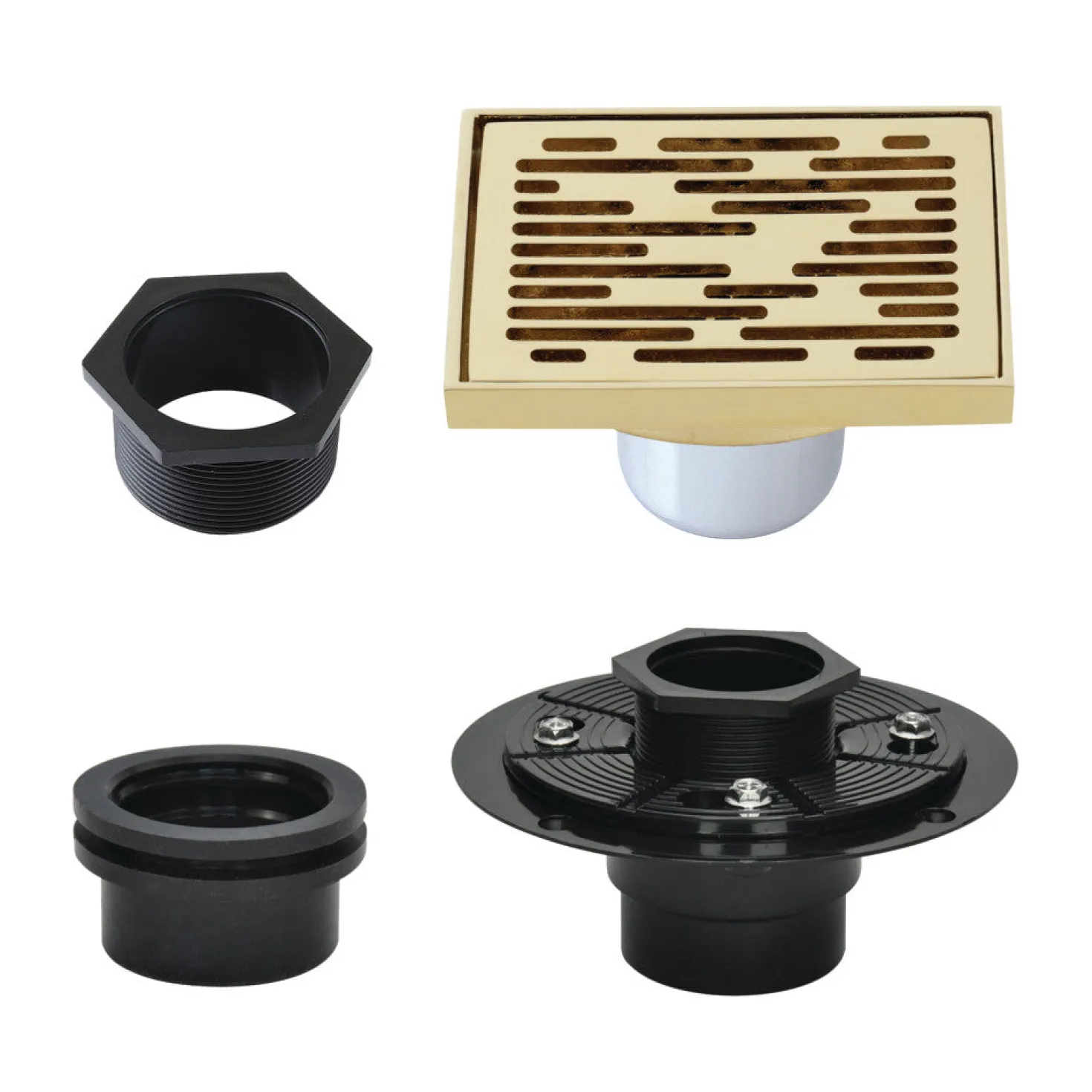 4" Brass Square Grid Shower Drain with Flange