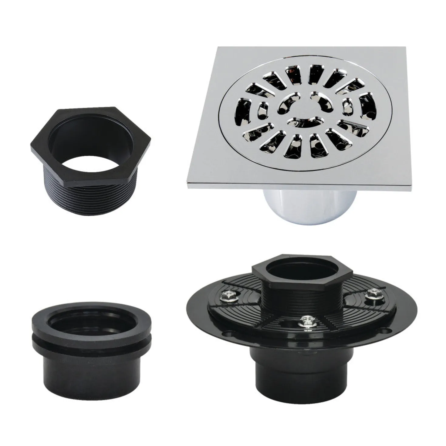 4" Brass Square Grid Shower Drain with Flange