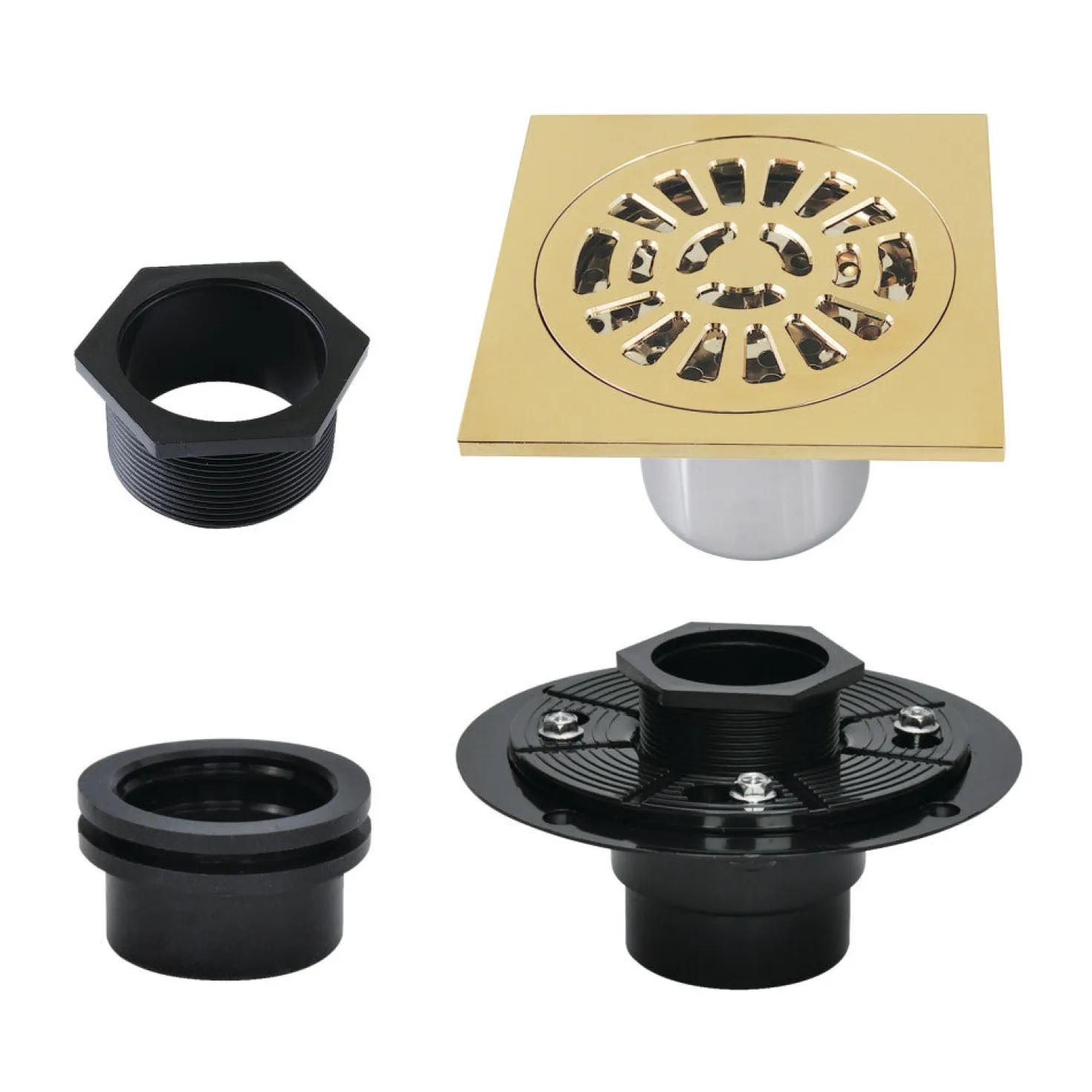 4" Brass Square Grid Shower Drain with Flange