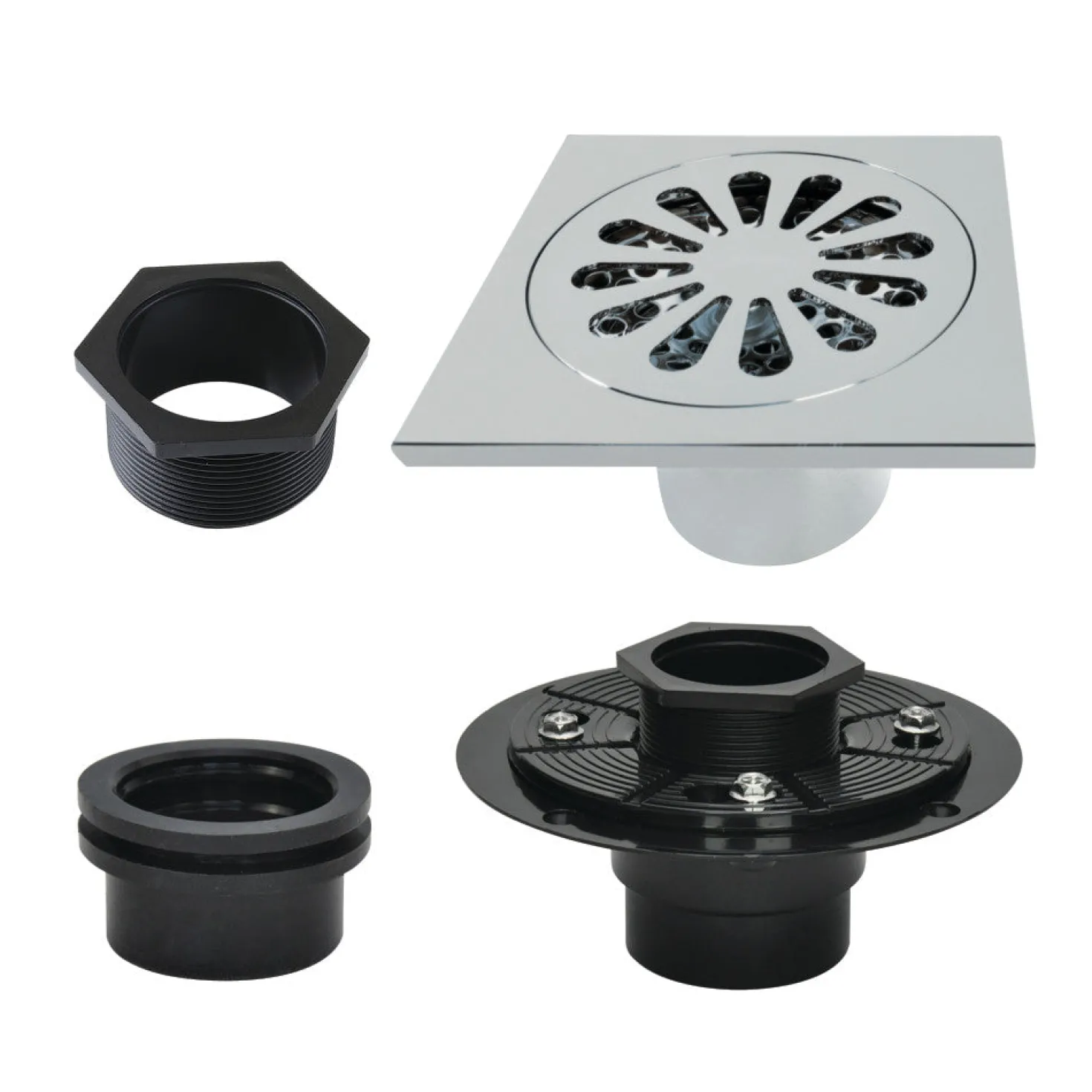 4" Brass Square Grid Shower Drain with Flange