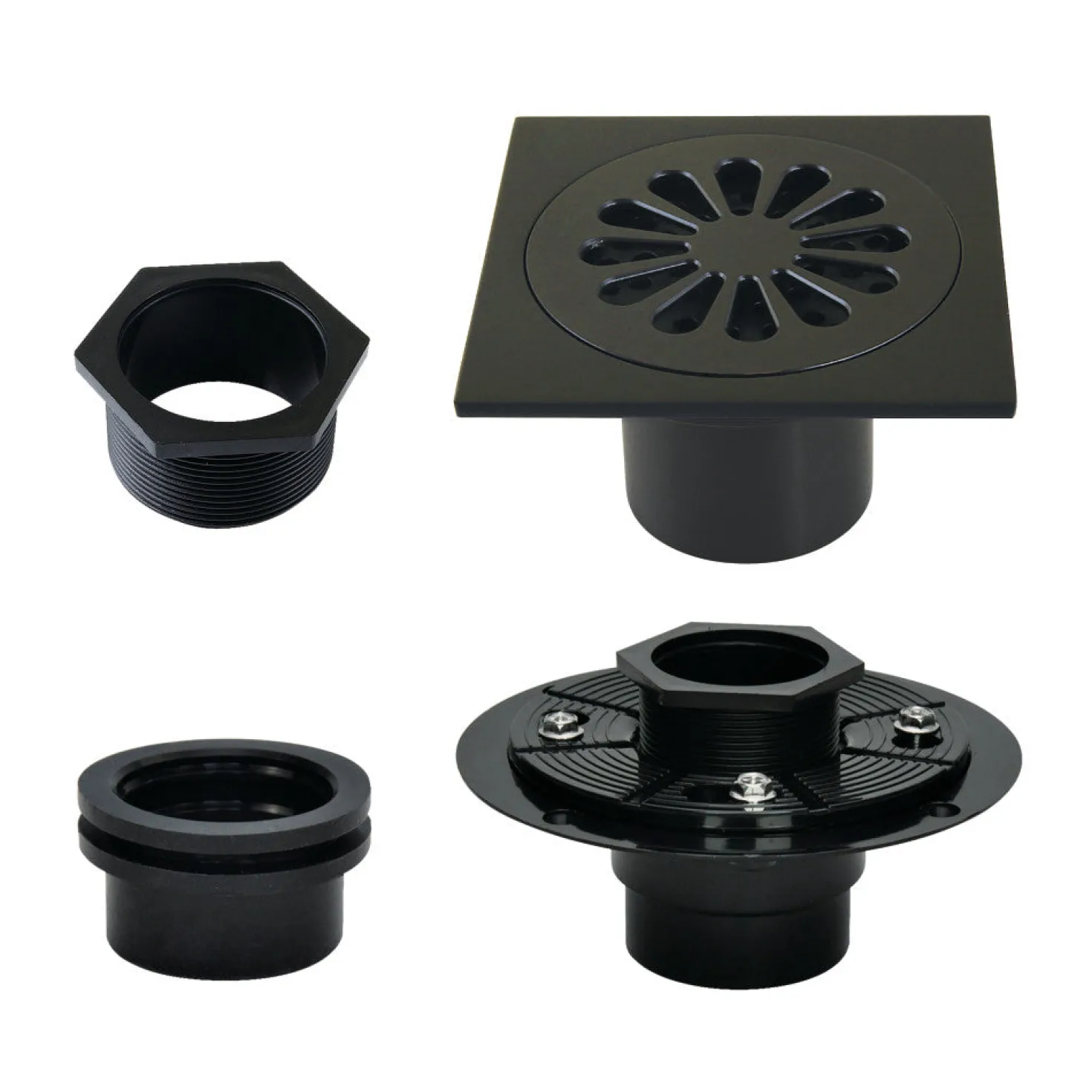 4" Brass Square Grid Shower Drain with Flange