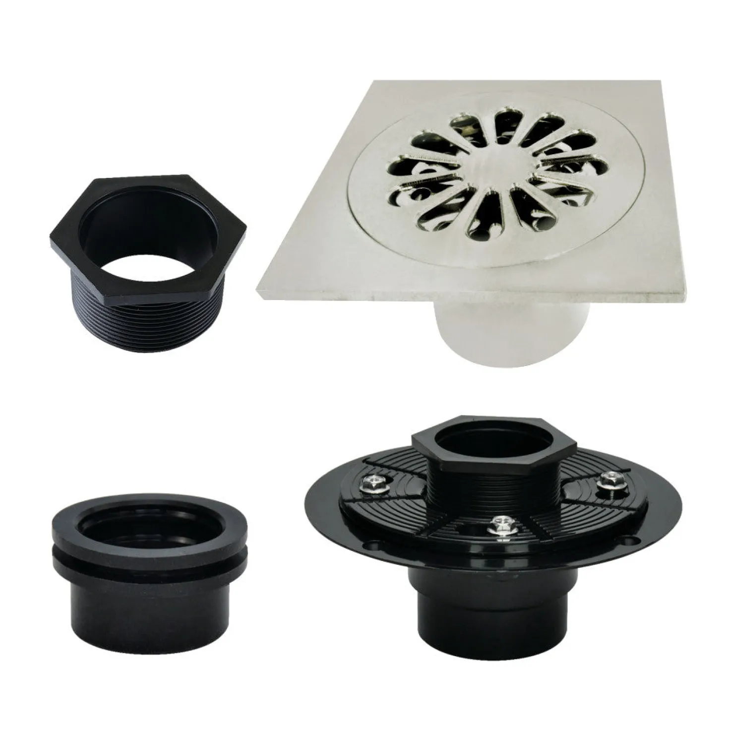4" Brass Square Grid Shower Drain with Flange