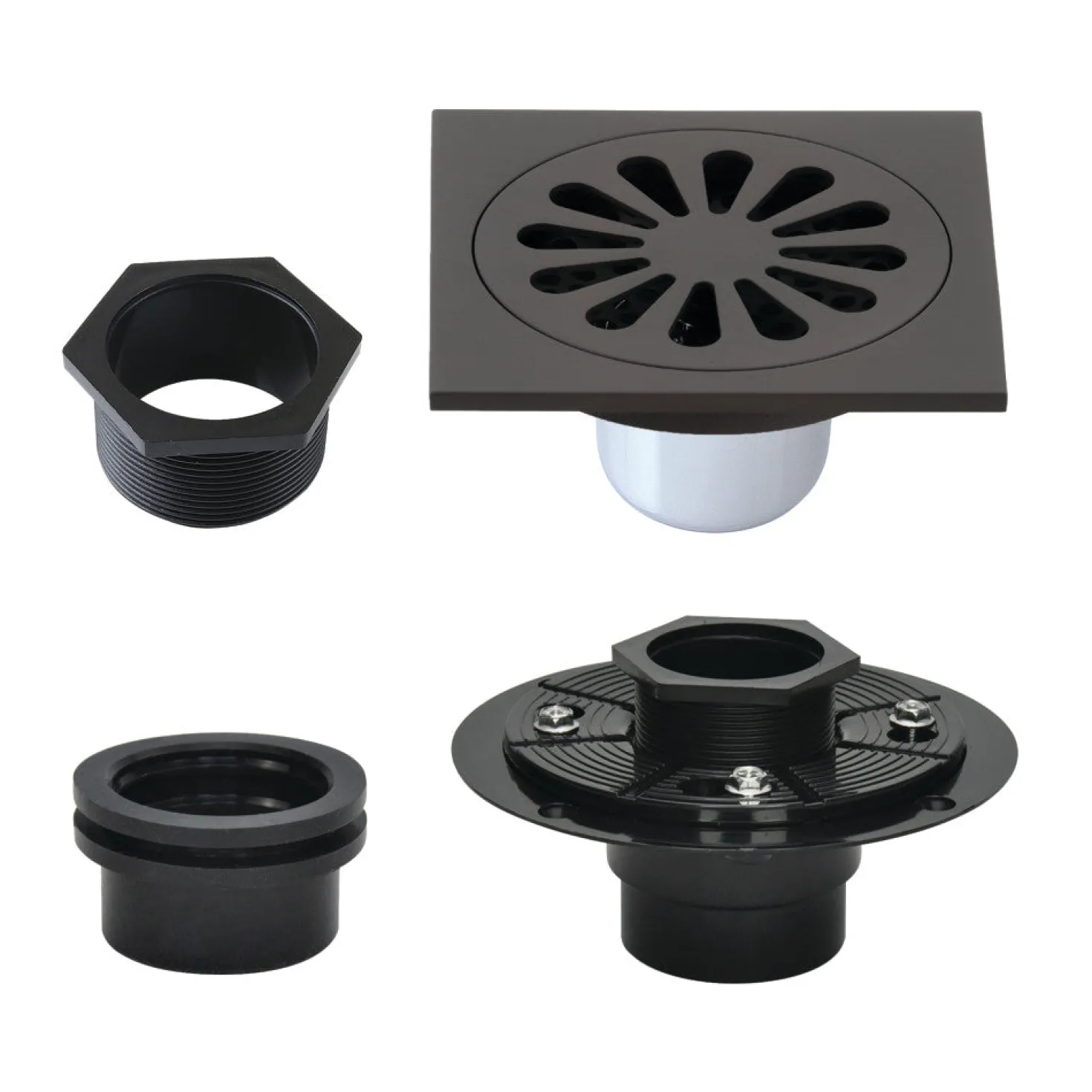 4" Brass Square Grid Shower Drain with Flange