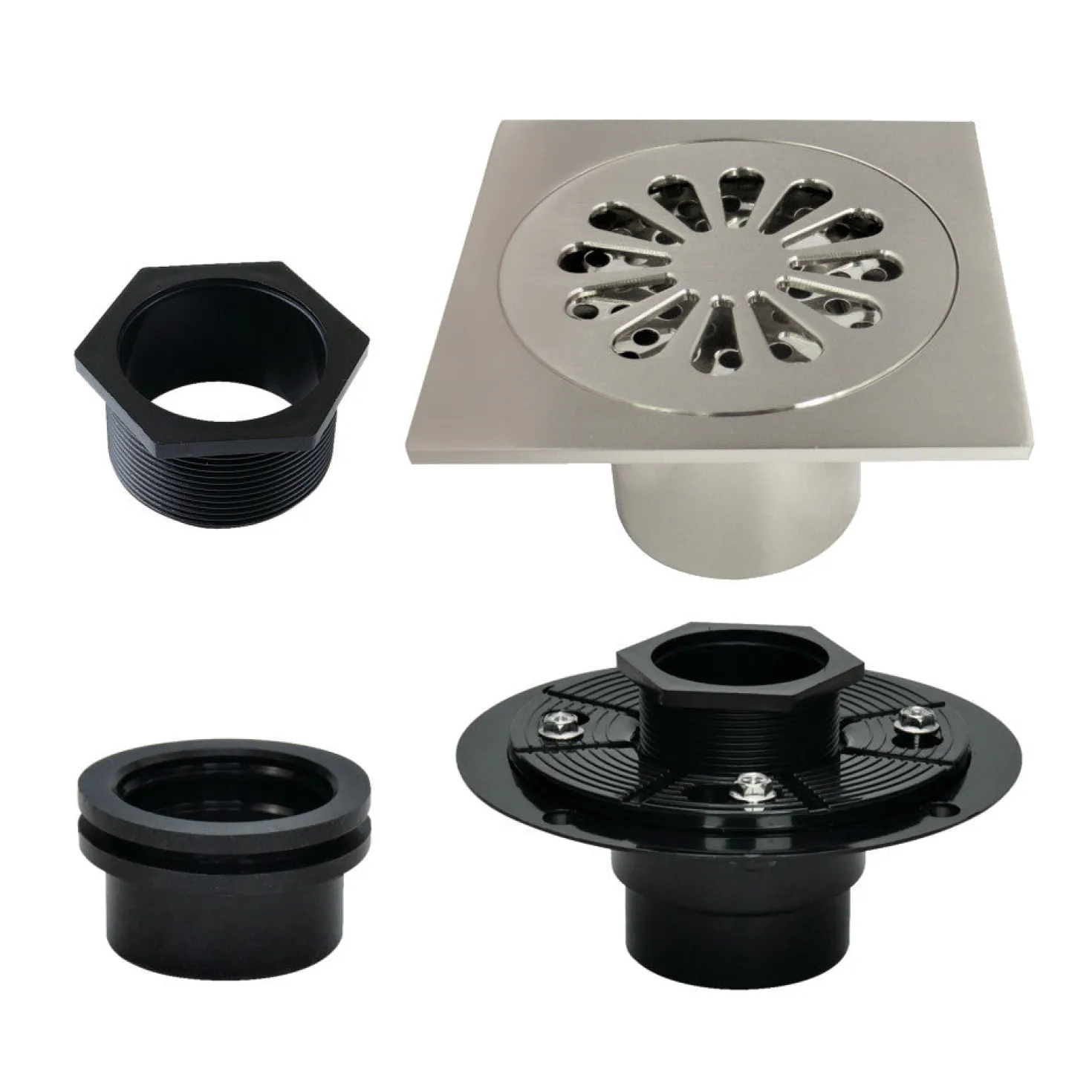 4" Brass Square Grid Shower Drain with Flange