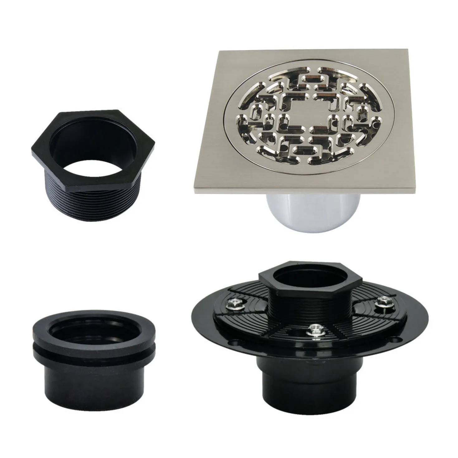 4" Brass Square Grid Shower Drain with Flange