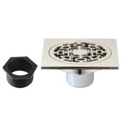 4" Brass Square Grid Shower Drain with Flange