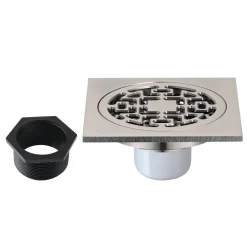 4" Brass Square Grid Shower Drain with Flange