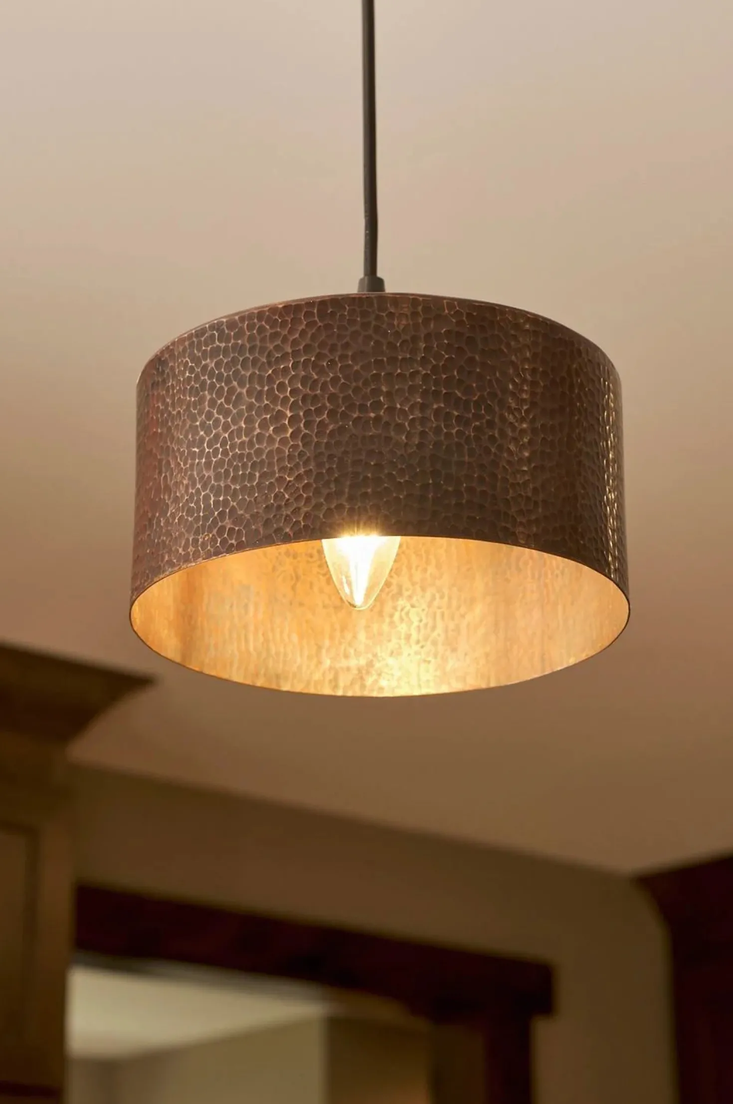 8" Copper Round Cylinder Pendant Light