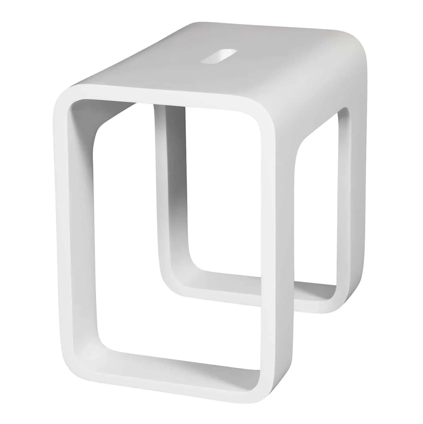 Cube Bathroom Stool in Composite Matte White