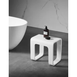 Cube Bathroom Stool in Composite Matte White