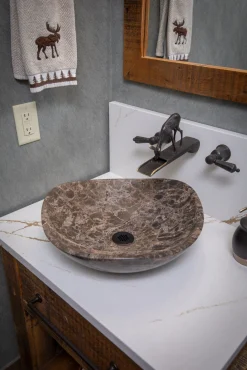 Dark Emperador Marble Freeform Vessel Sink