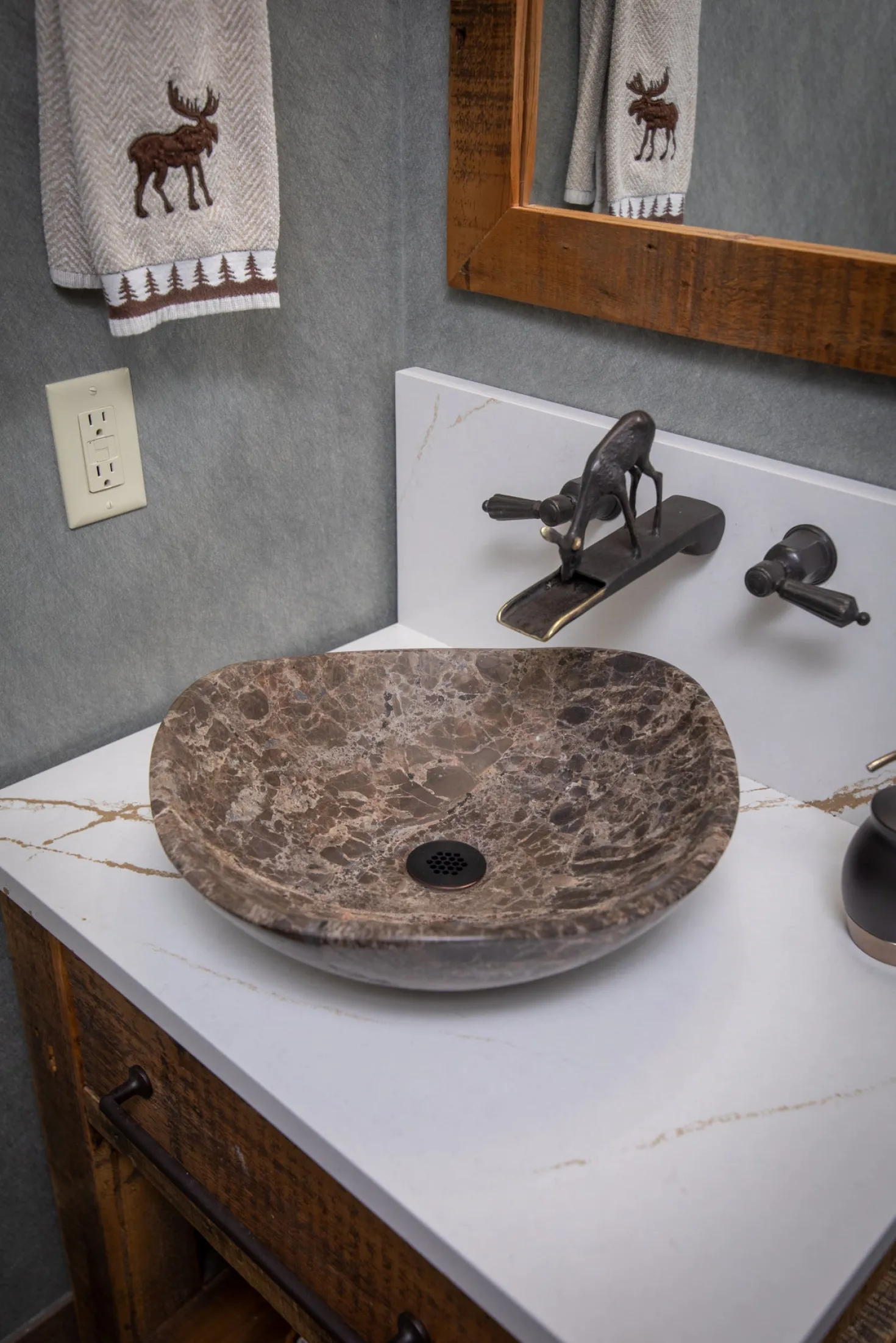 Dark Emperador Marble Freeform Vessel Sink