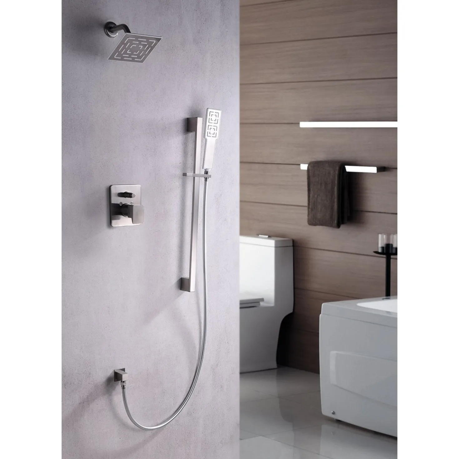 Dawn Acadia Square Series Shower Combo Set Wall Mounted Rainhead with Slide Bar Handheld Shower