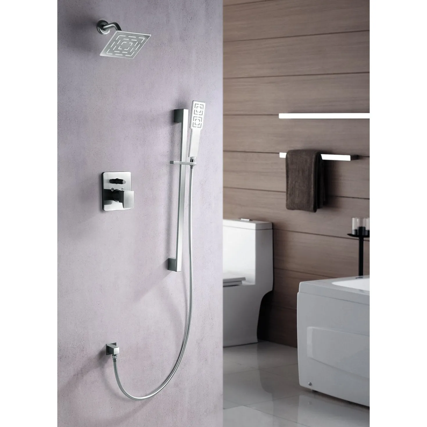 Dawn Acadia Square Series Shower Combo Set Wall Mounted Rainhead with Slide Bar Handheld Shower
