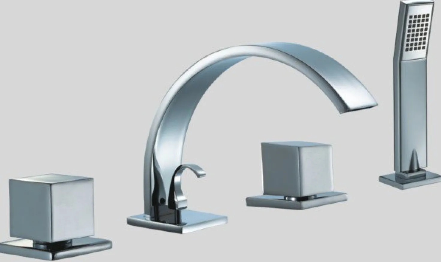 Dawn D782262 4-Hole Tub Filler with Personal Handshower, Square Handles & Sheetflow Spout