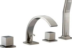 Dawn D782262 4-Hole Tub Filler with Personal Handshower, Square Handles & Sheetflow Spout