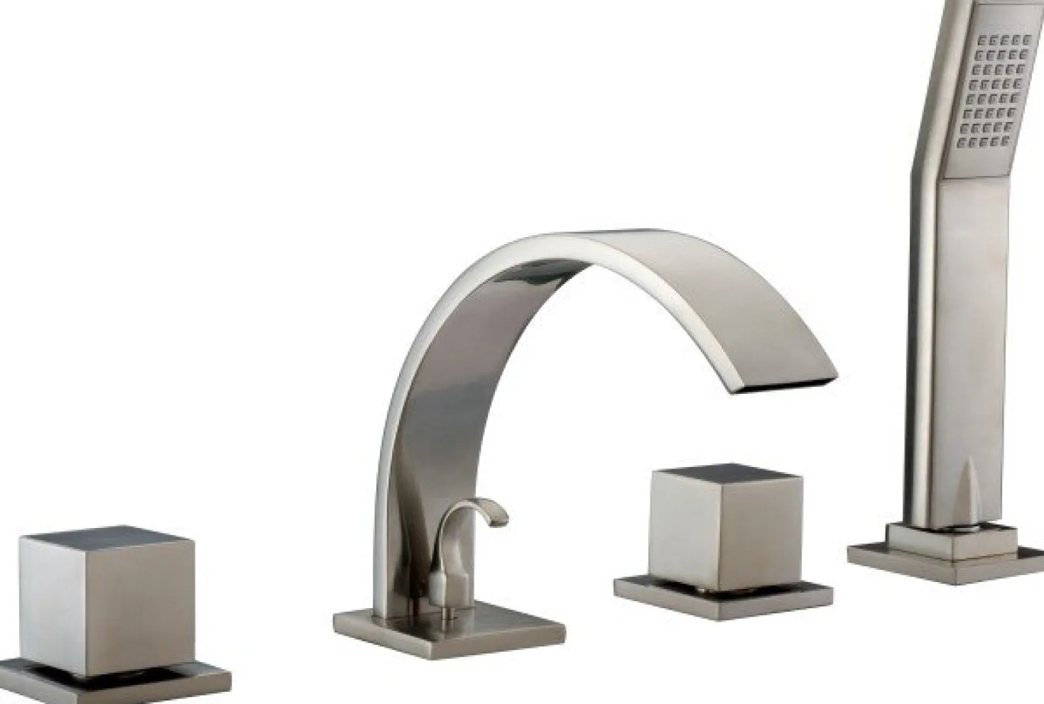 Dawn D782262 4-Hole Tub Filler with Personal Handshower, Square Handles & Sheetflow Spout