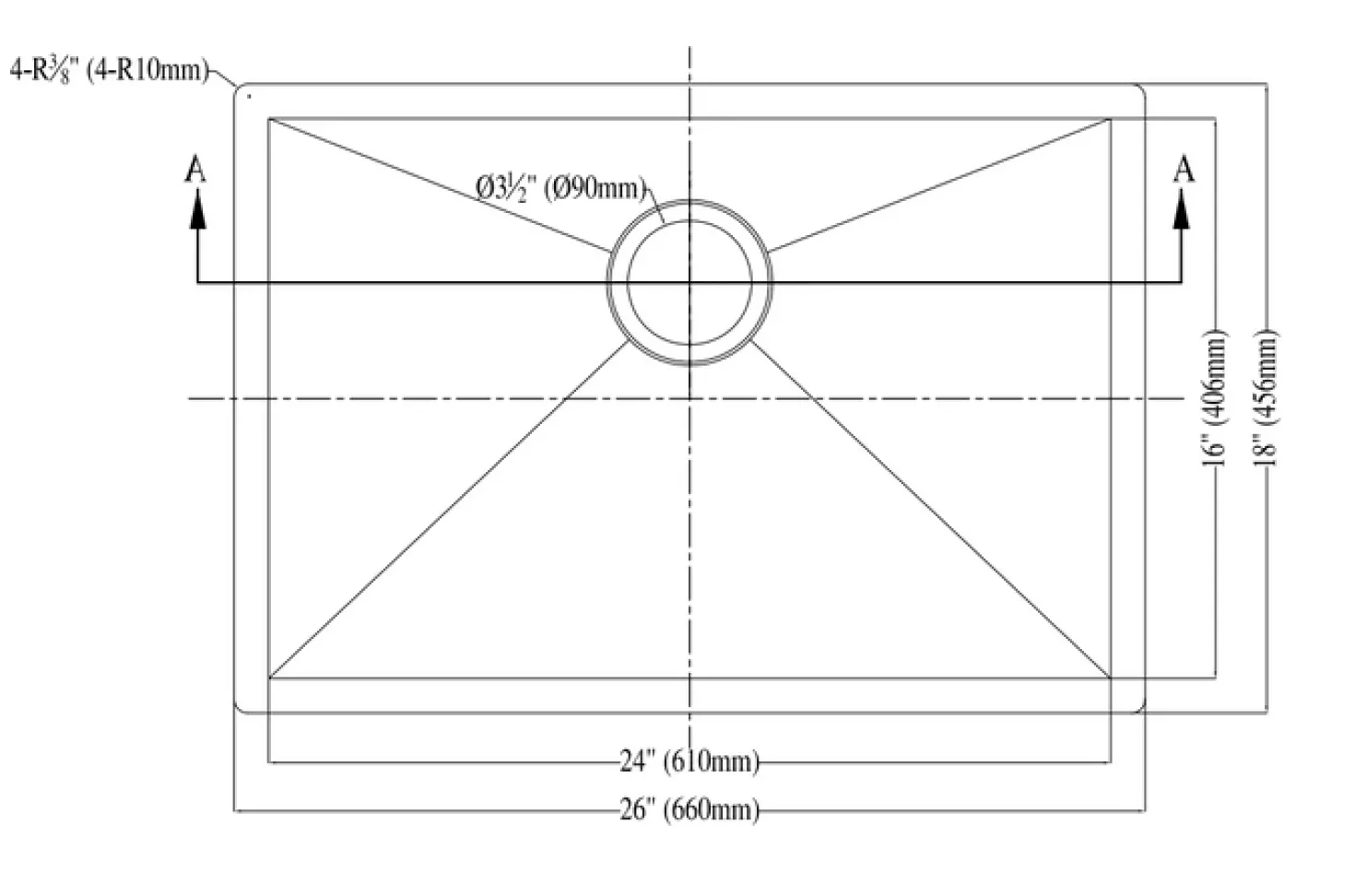 Dawn DSQ241609 Undermount Square Corner Single Bowl Sink