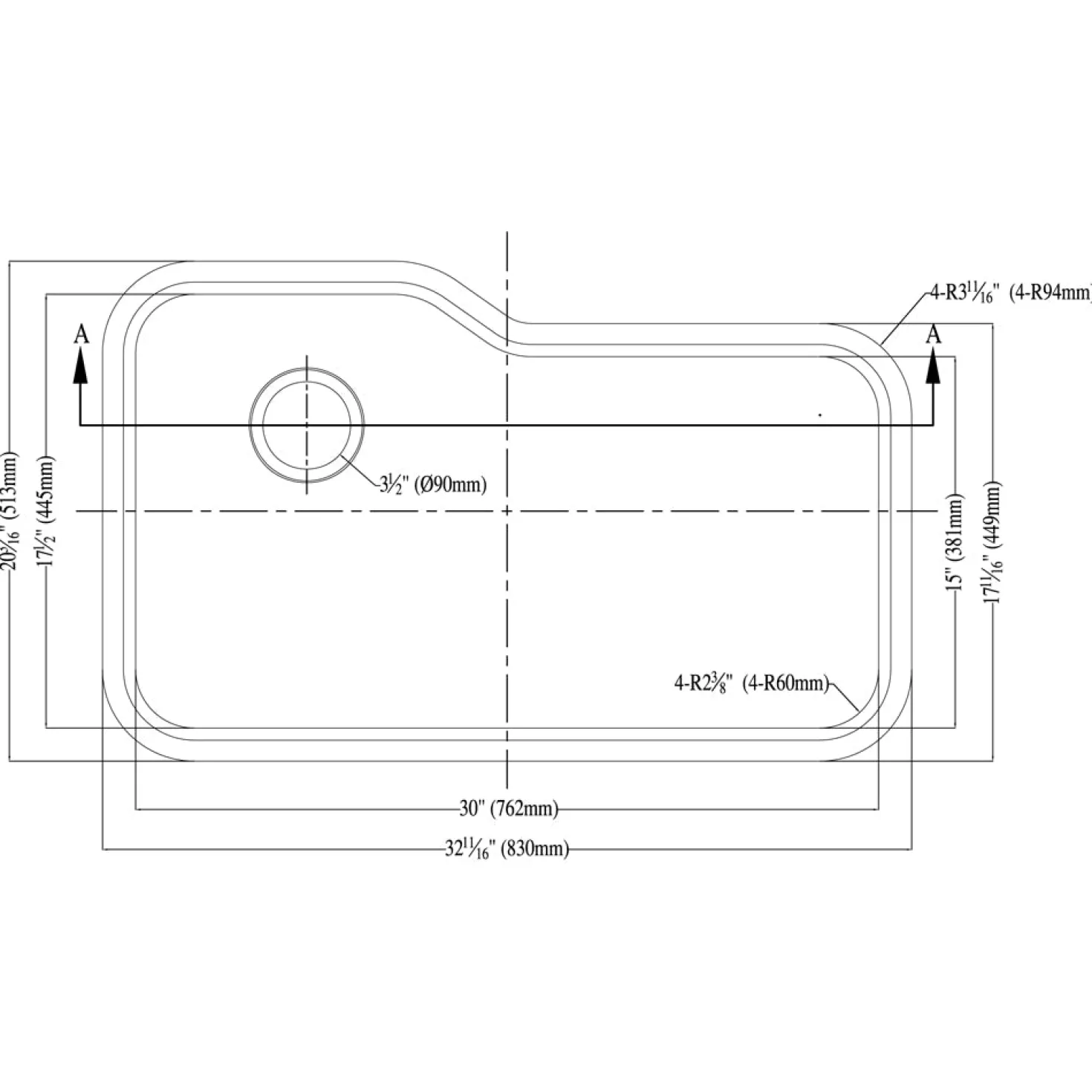 Dawn DSU3118 33" 16 Gauge Undermount Single Bowl Stainless Steel Kitchen Sink with Accessory Ledge