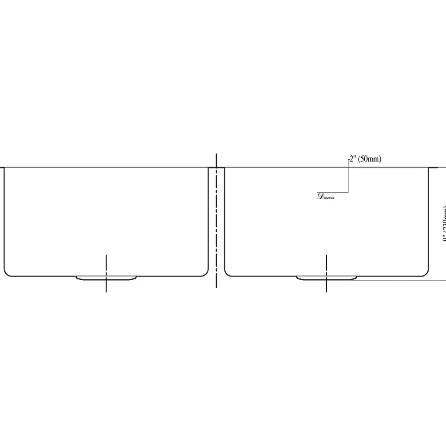 Dawn 35" Equal Double Bowl Undermount Kitchen Sink, with Small Radius Corners