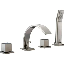 Dawn 4-Hole Tub Filler with Personal Handshower, Square Handles and Sheetflow Spout