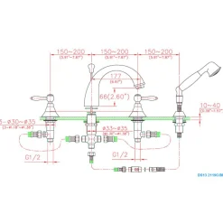 Dawn 4-Hole Tub Filler with Personal Handshower in Chrome and Lever Handles