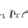 Dawn 4-Hole Tub Filler with Personal Handshower in Brushed Nickel and Lever Handles