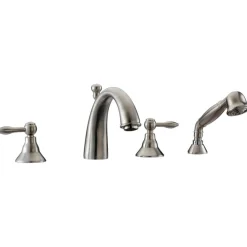 Dawn 4-Hole Tub Filler with Personal Handshower in Brushed Nickel and Lever Handles