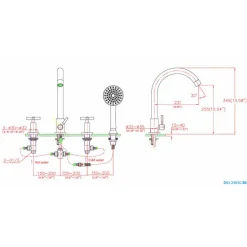 Dawn 4-Hole Tub Filler with Personal Handshower and Cross Handles in Brushed Nickel