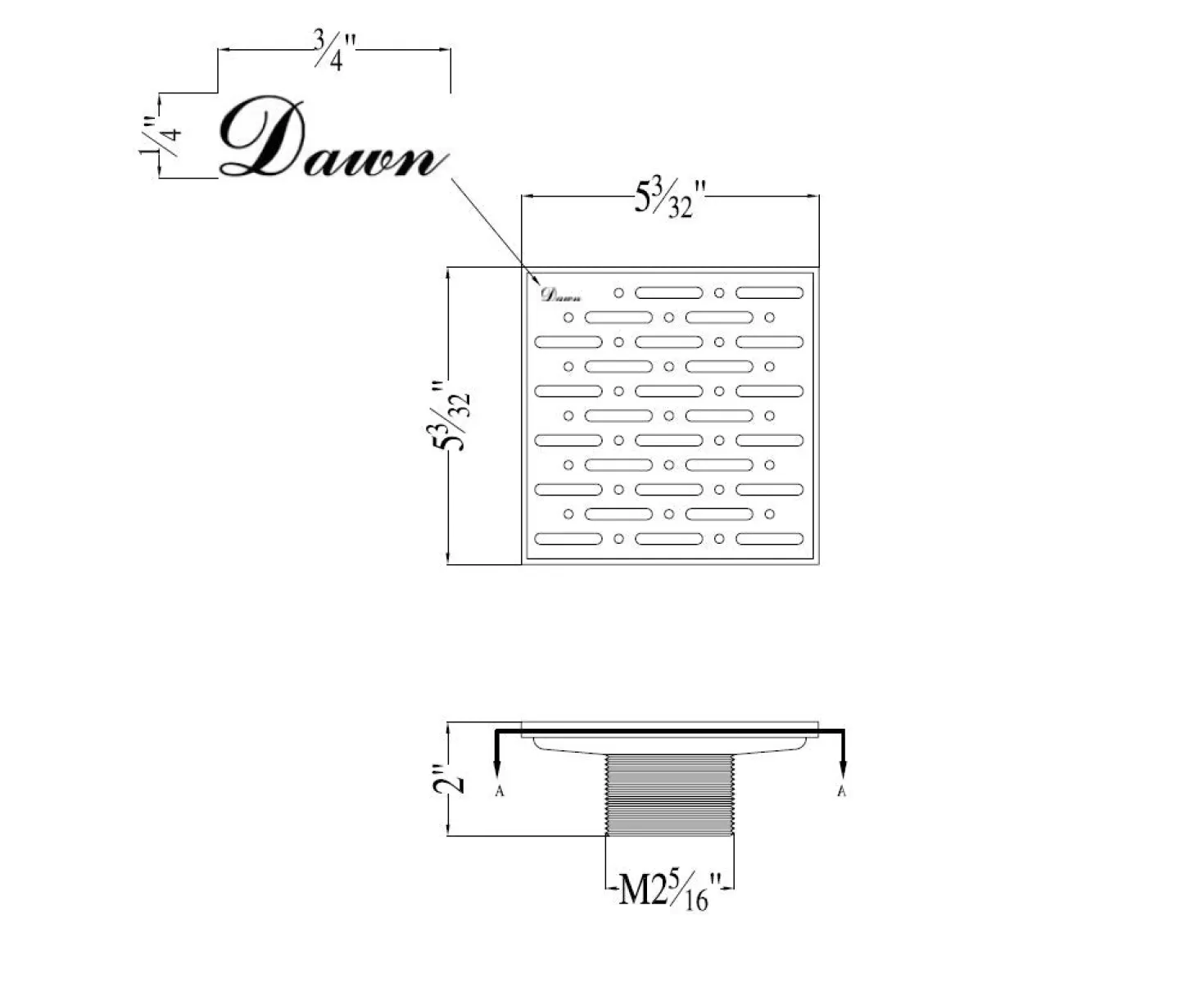Dawn Rio Orinoco River Series - Square Shower Drain 5"L Threaded